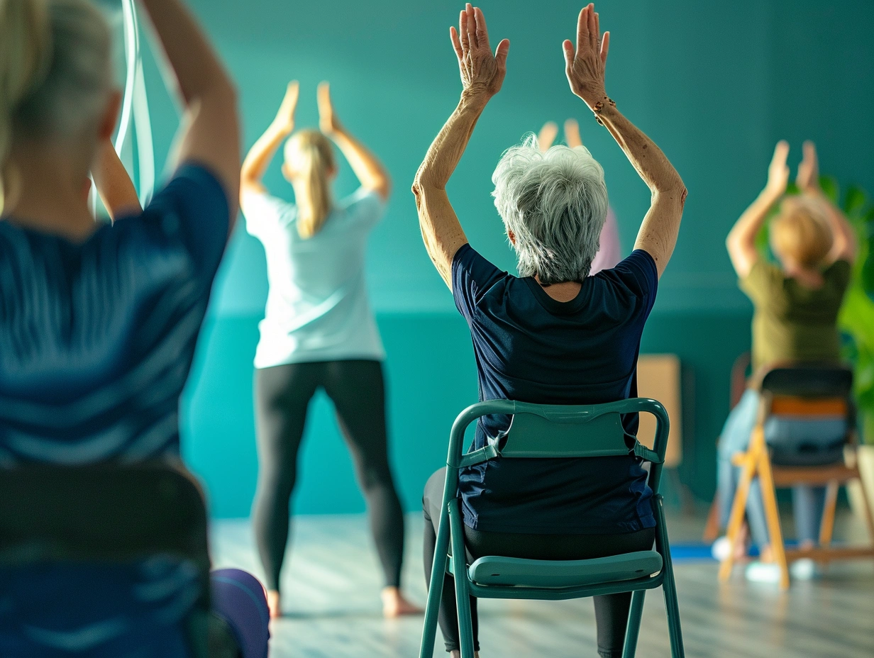 Заняття йогою з використанням стільця як опори