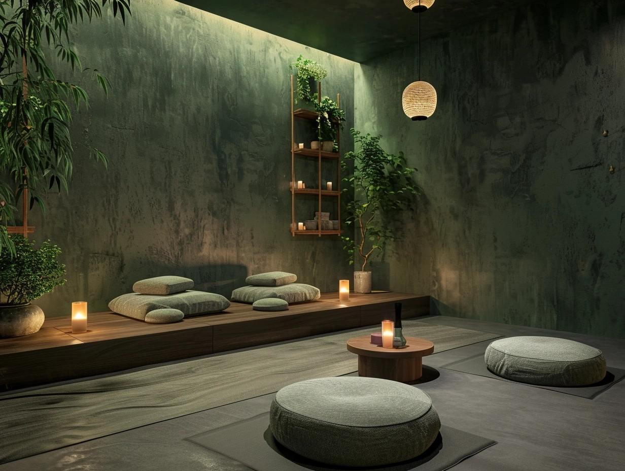 Простір для медитації з подушками та свічками